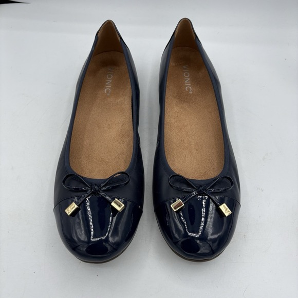Vionic Shoes Womens Size 11 Minna Leather Ballet Flats Navy Blue w Box - Picture 4 of 10
